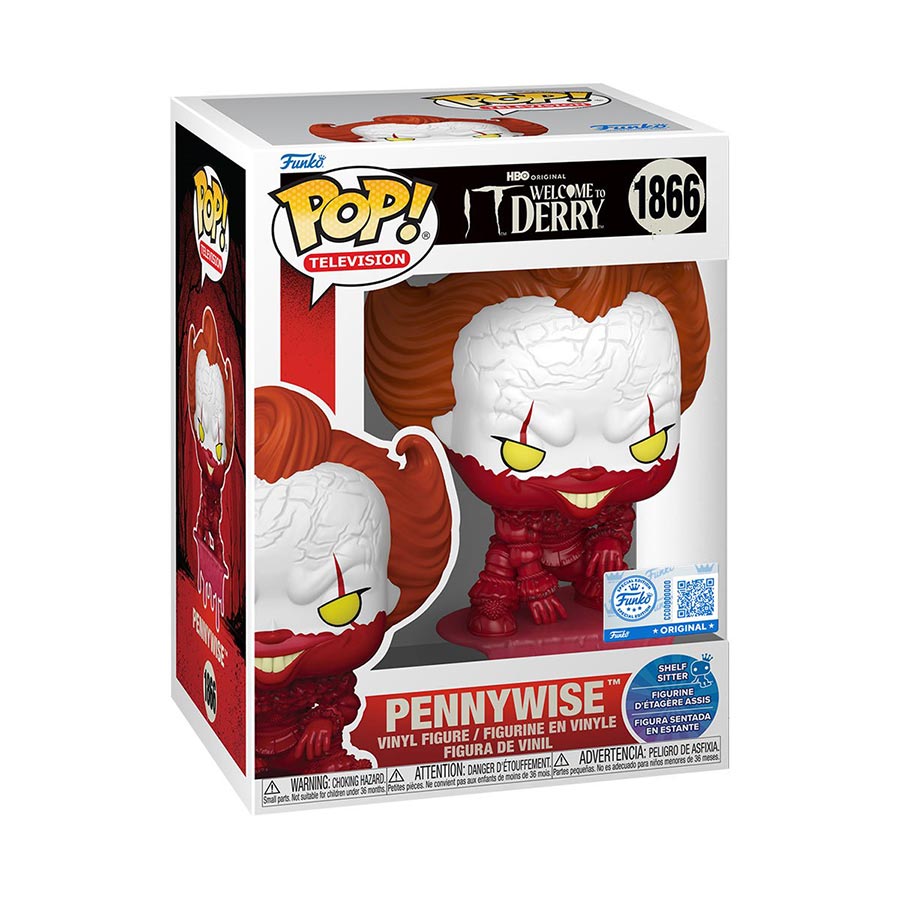 POP Television It Welcome To Derry Pennywise Bloody Shelf Sitter Entertainment Earth Exclusive Vinyl Figure