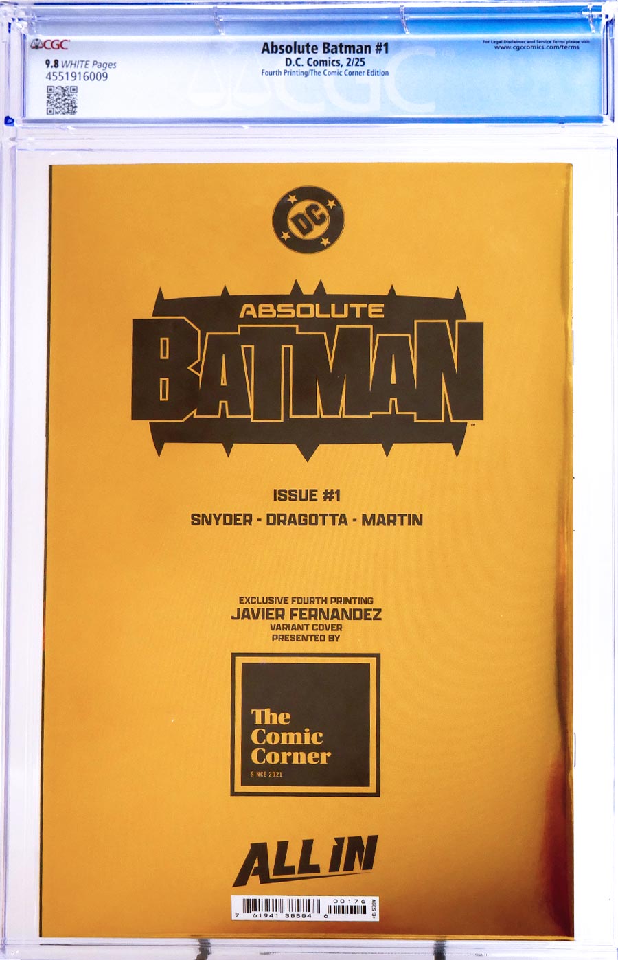 Absolute Batman #1 Cover Z-W 4th Ptg Javier Fernandez Variant CGC 9.8