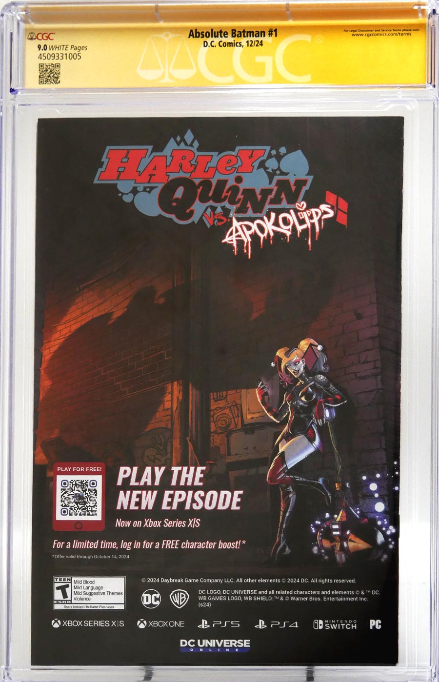 Absolute Batman #1 Cover Z-X Regular Nick Dragotta Cover CGC Signature Series 9.0 Signed By Scott Snyder & Nick Dragotta (DC All In)