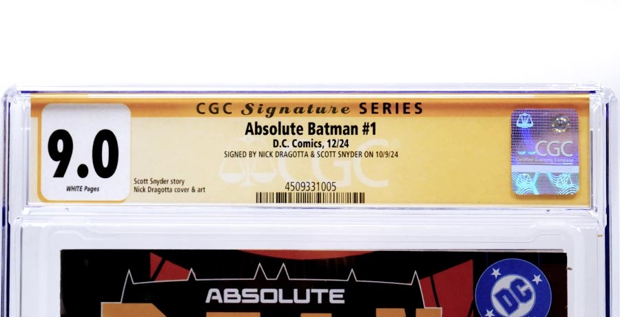 Absolute Batman #1 Cover Z-X Regular Nick Dragotta Cover CGC Signature Series 9.0 Signed By Scott Snyder & Nick Dragotta (DC All In)