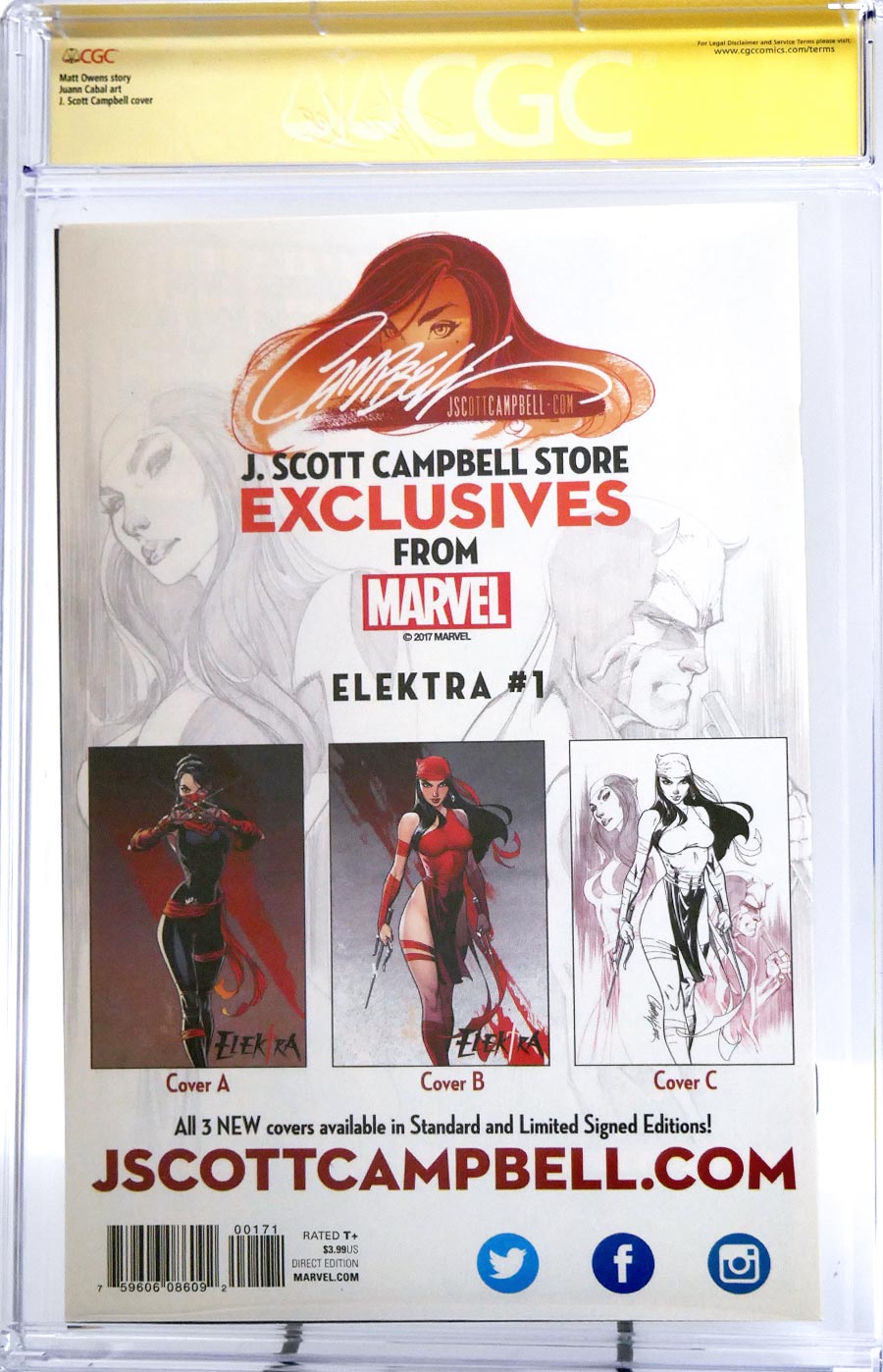 Elektra Vol 4 #1 Cover G Variant J Scott Campbell Cover A CGC Signature Series 9.8 Signed By J Scott Campbell & Stan Lee