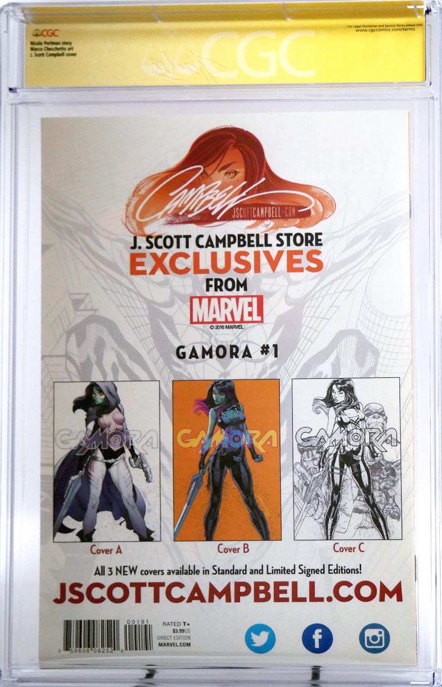Gamora #1 Cover G Variant J Scott Campbell Cover B CGC Signature Series 9.8 Signed By J Scott Campbell & Stan Lee (Marvel Now Tie-In)
