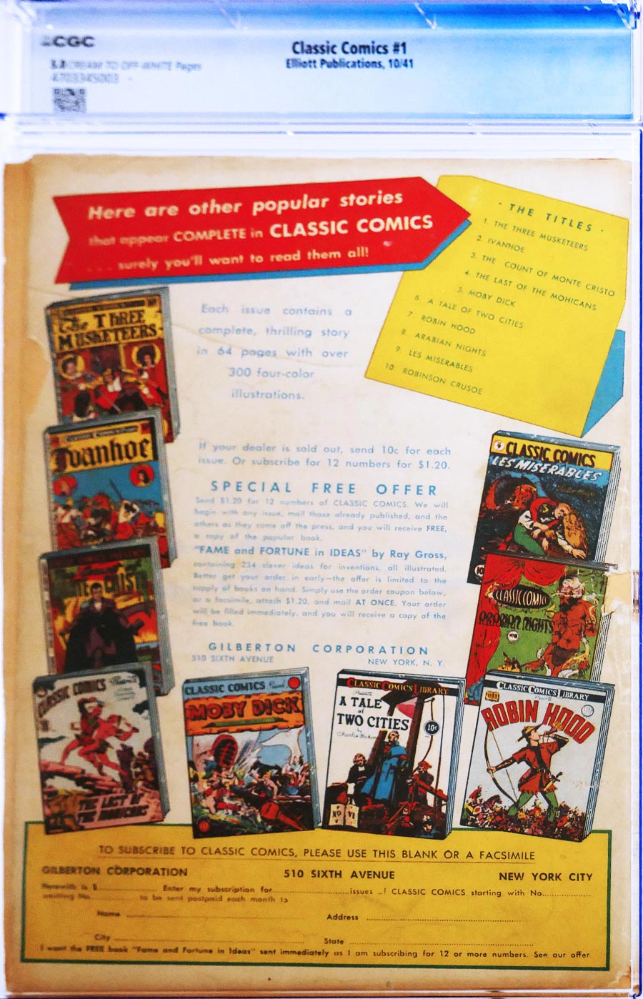 Classics Illustrated #1 Cover R 1st Ptg The Three Musketeers CGC 5.0