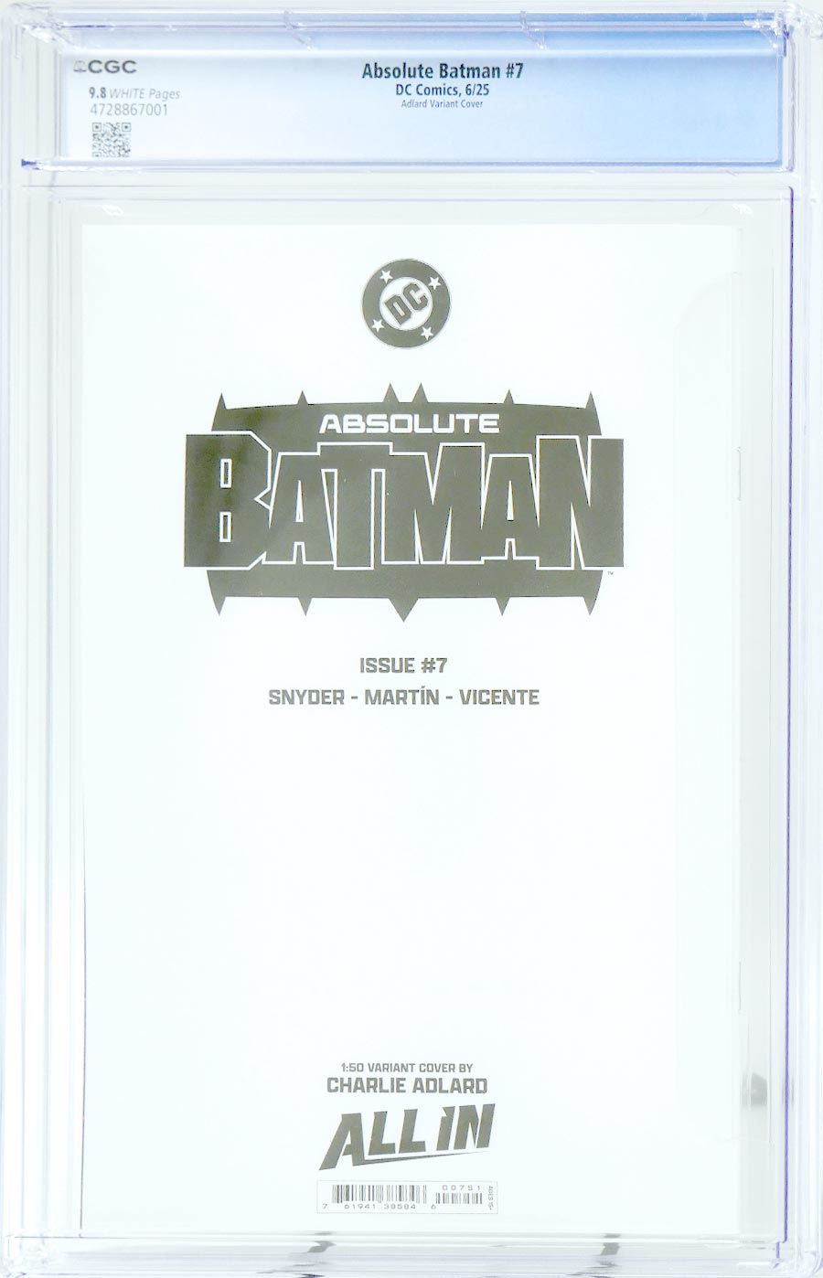 Absolute Batman #7 Cover K Incentive Charlie Adlard Card Stock Variant Cover CGC 9.8 (DC All In)