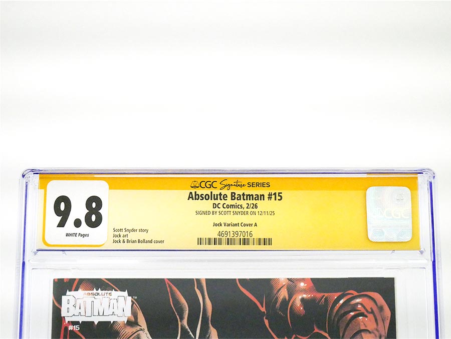 Absolute Batman #15 Cover Z-A Variant Jock & Brian Bolland Card Stock Cover CGC Signature Series 9.8 Signed By Scott Snyder (DC All In)