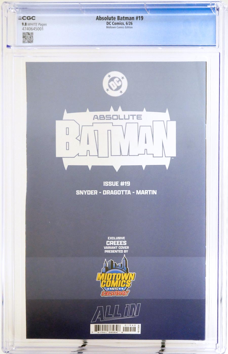 Absolute Batman #19 Midtown Exclusive Cover E Creees Lee Variant Cover CGC 9.8 (DC All In)