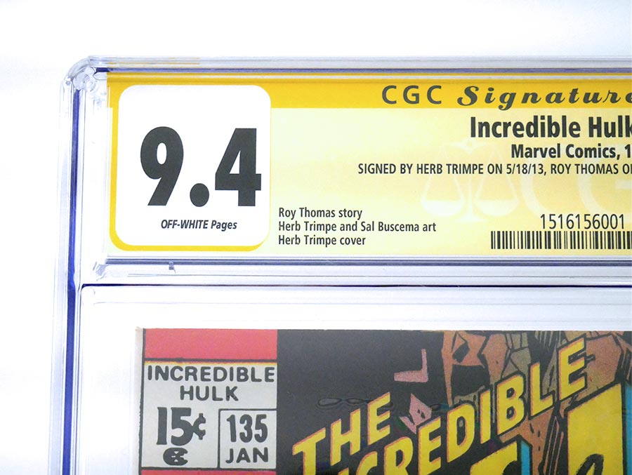 Incredible Hulk #135 Cover B CGC Signature Series 9.4 Signed By Stan Lee Roy Thomas Herb Trimpe
