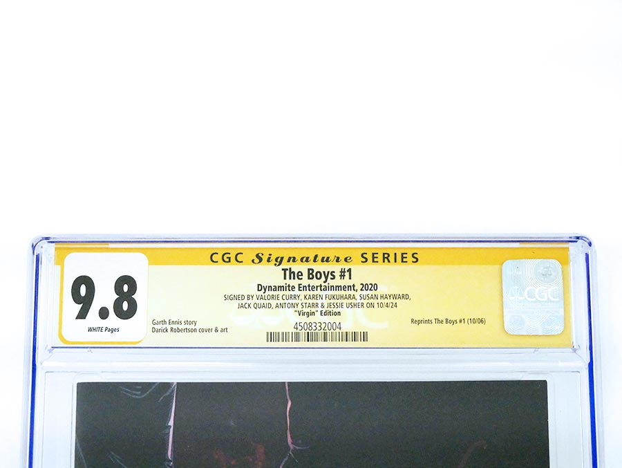 Boys #1 Cover L Virgin Variant CGC Signature Series 9.8 Signed By Antony Starr Jack Quaid Valorie Curry Karen Fukuhara Susan Heyward & Jessie Usher