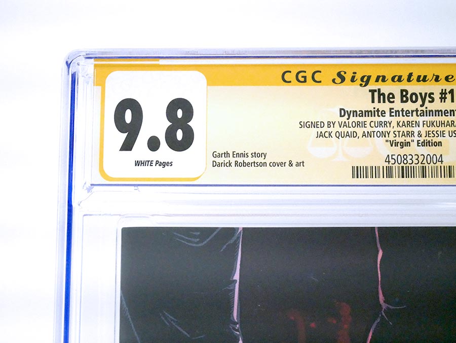 Boys #1 Cover L Virgin Variant CGC Signature Series 9.8 Signed By Antony Starr Jack Quaid Valorie Curry Karen Fukuhara Susan Heyward & Jessie Usher
