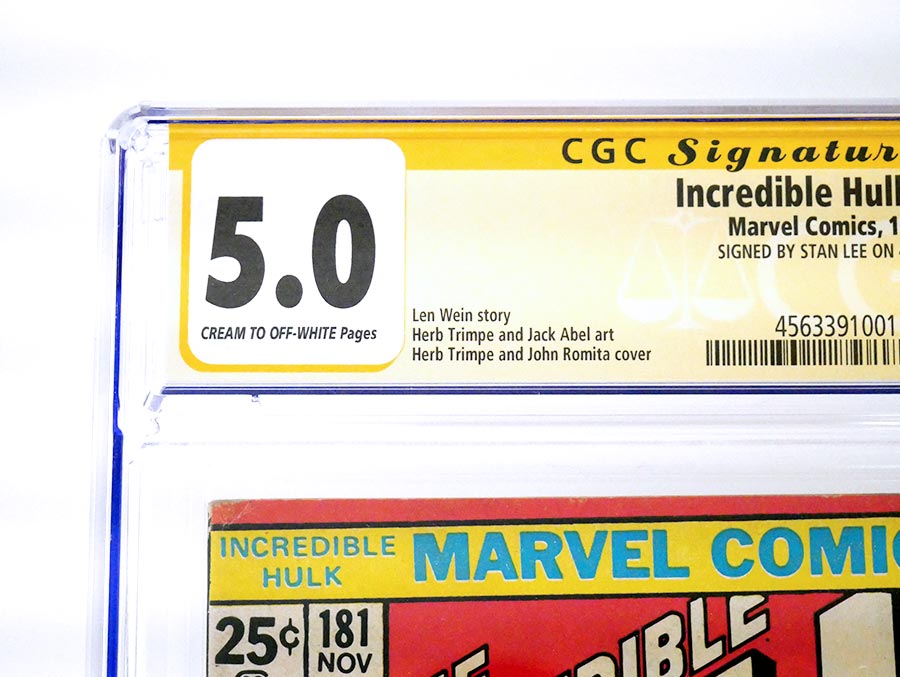 Incredible Hulk #181 Cover Q 1st Ptg CGC Signature Series 5.0 Signed By Stan Lee