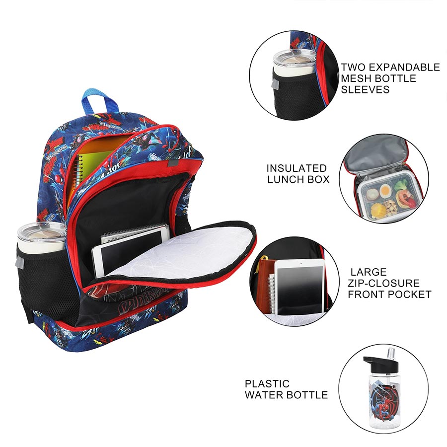 Spider-Man Classic 5-Piece 17-Inch Toddler Backpack & Lunchbox Set With Water Bottle