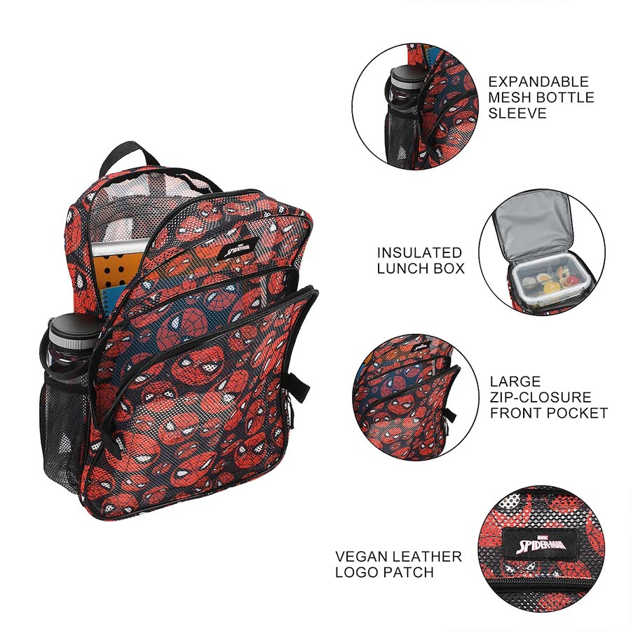 Marvel Spider-Man Classic Printed Mesh 16-Inch Youth Backpack With Lunch Kit