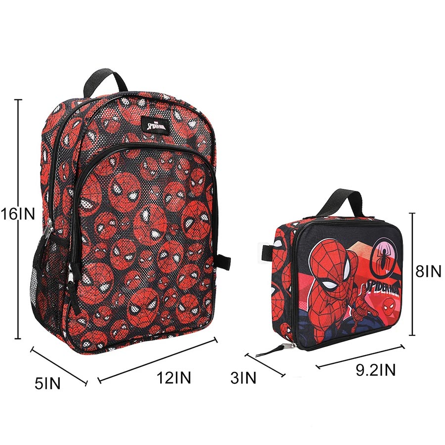 Marvel Spider-Man Classic Printed Mesh 16-Inch Youth Backpack With Lunch Kit