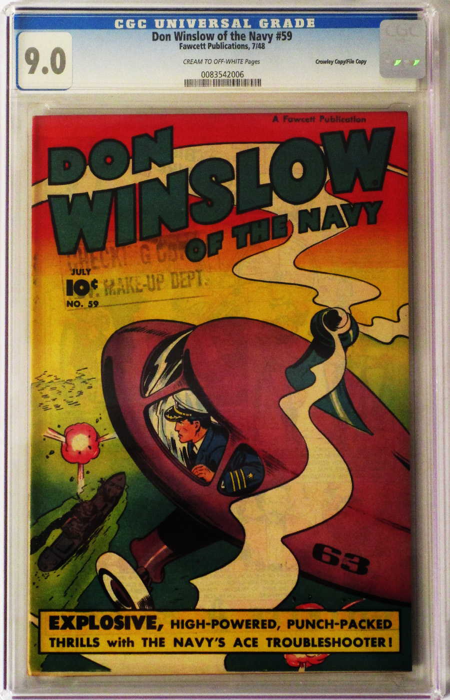 Don Winslow Of The Navy #59 CGC 9.0 Crowley Pedigree/File Copy