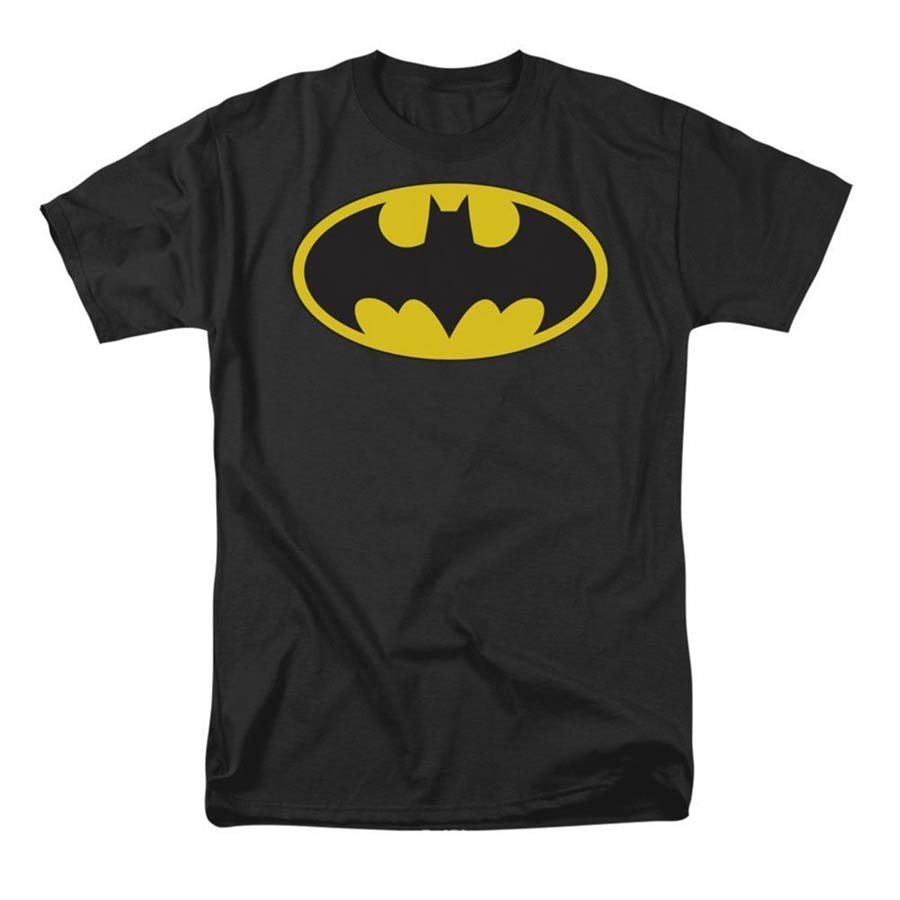 Batman Symbol Yellow Oval On Black T-Shirt Large
