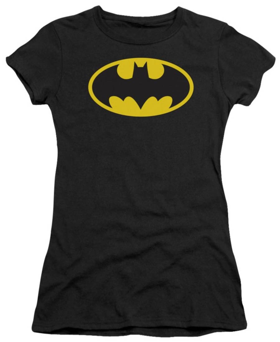 Batgirl Symbol Yellow Oval On Black Womens T-Shirt Large