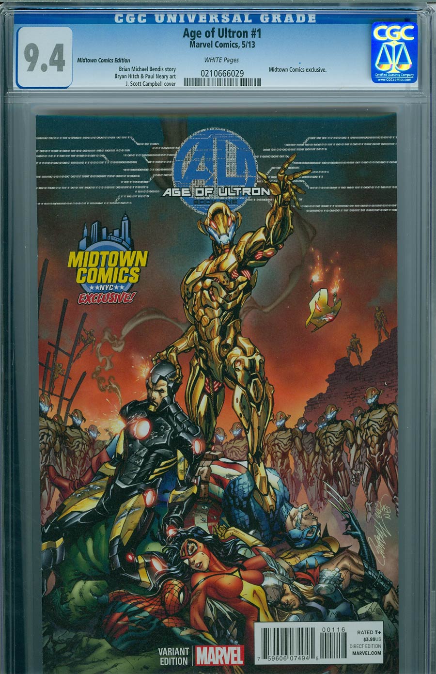 Age Of Ultron #1 Cover K Midtown Exclusive J Scott Campbell Color Variant Cover CGC 9.4