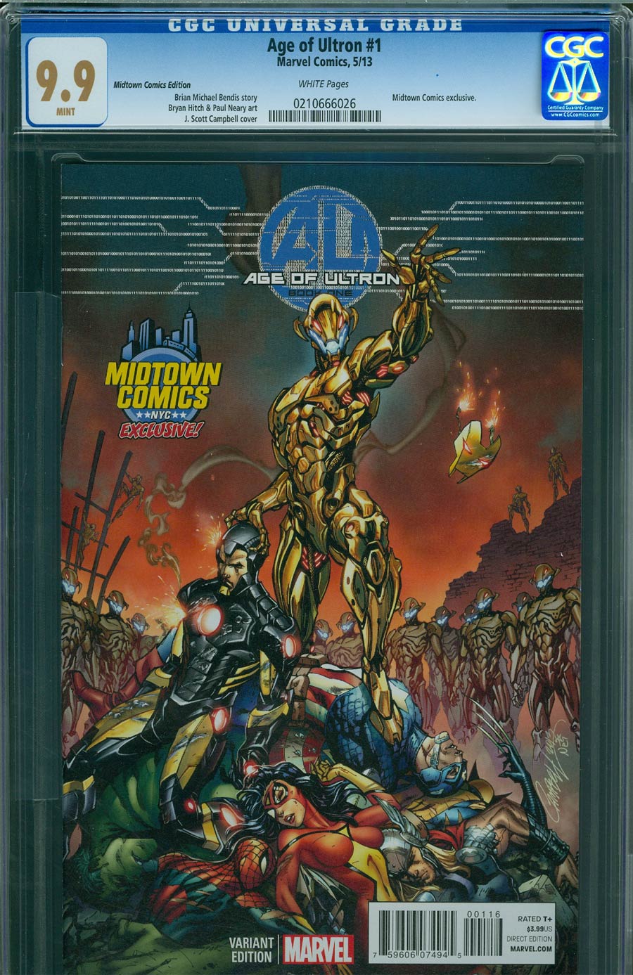 Age Of Ultron #1 Cover M Midtown Exclusive J Scott Campbell Color Variant Cover CGC 9.9