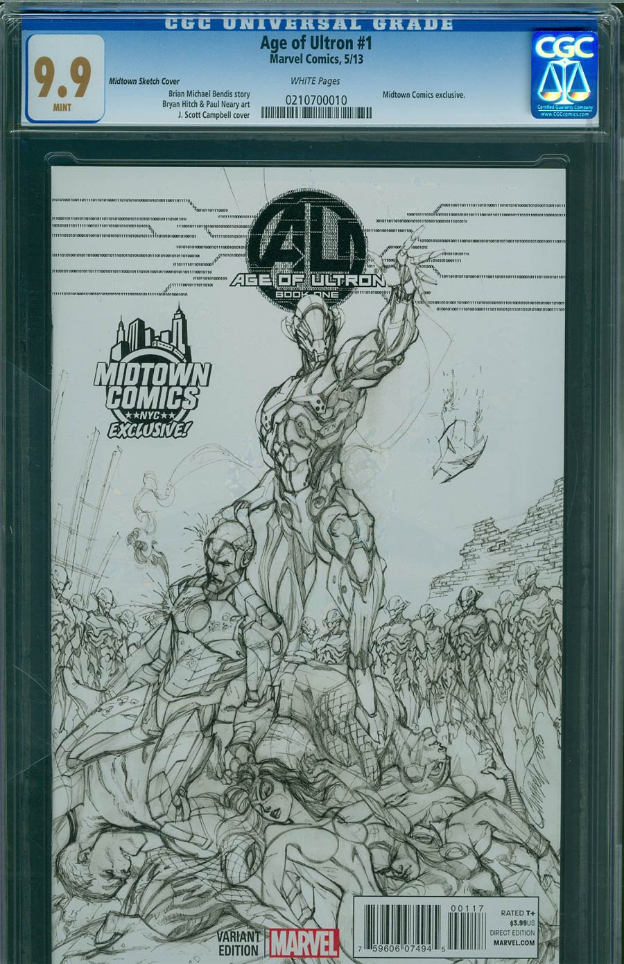 Age Of Ultron #1 Cover P Midtown Exclusive J Scott Campbell Sketch Variant Cover CGC 9.9