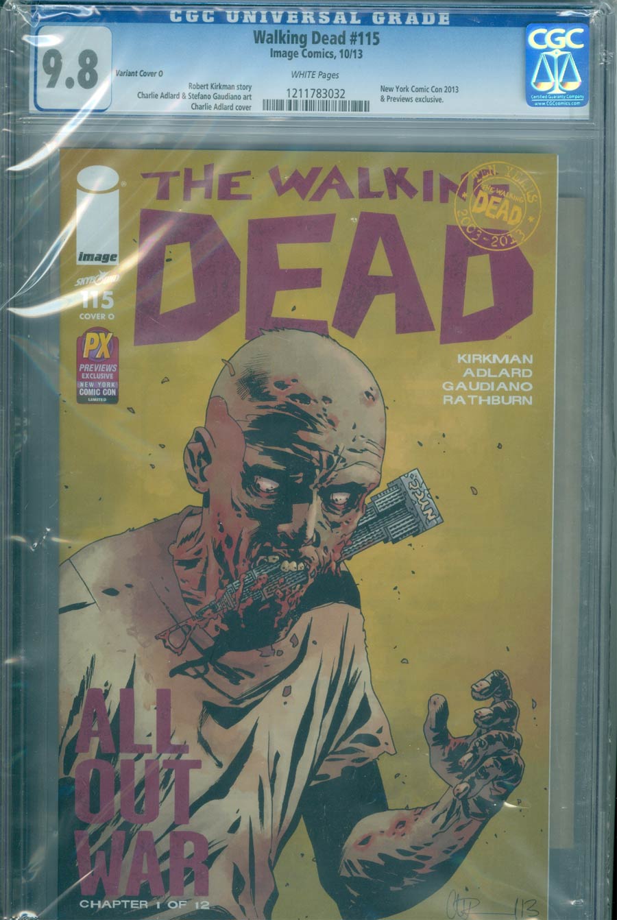 Walking Dead #115 Cover R DF NYCC Previews Exclusive Charlie Adlard Variant Cover CGC Graded