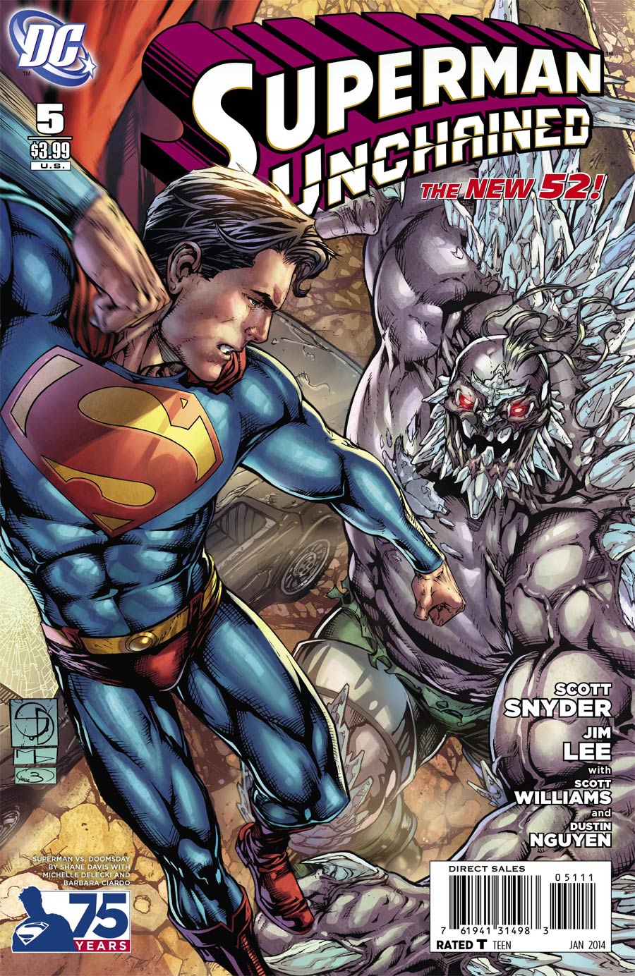 Superman Unchained #5 Cover K Incentive 75th Anniversary Superman vs Doomsday Variant Cover By Shane Davis