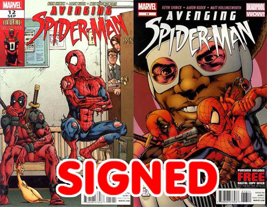 Avenging Spider-Man #12 & #13 DF Blood Red Signature Series Signed By Kevin Shinick (LOW NUMBERED MATCHING PAIR)