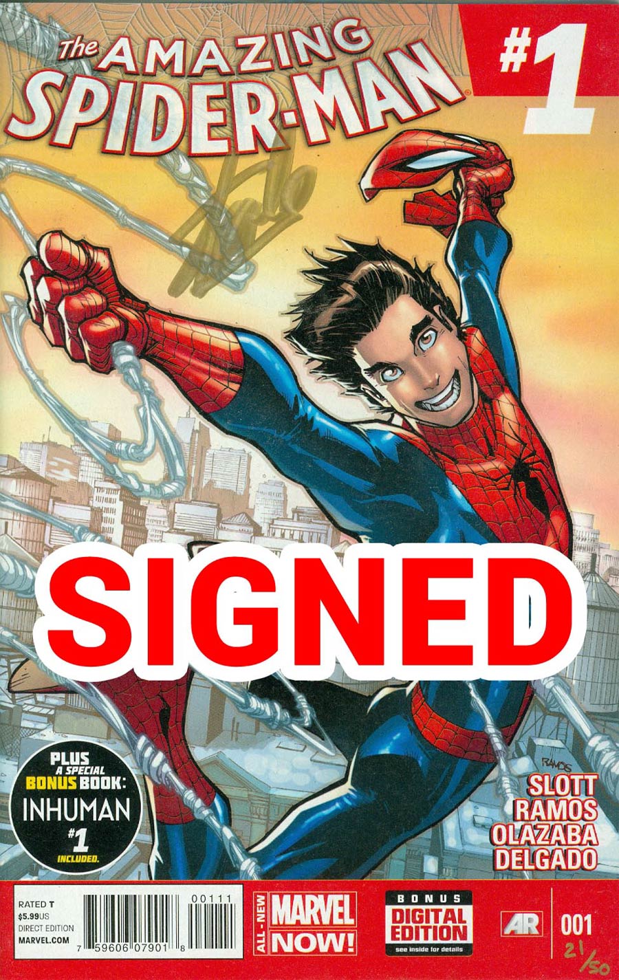Amazing Spider-Man Vol 3 #1 Cover R DF Gold Signature Series Signed By Stan Lee