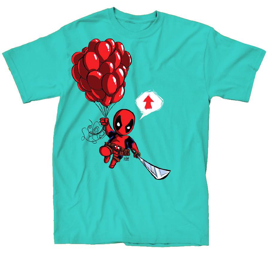 Deadpool Kidpool Going Up Turquoise T-Shirt Large