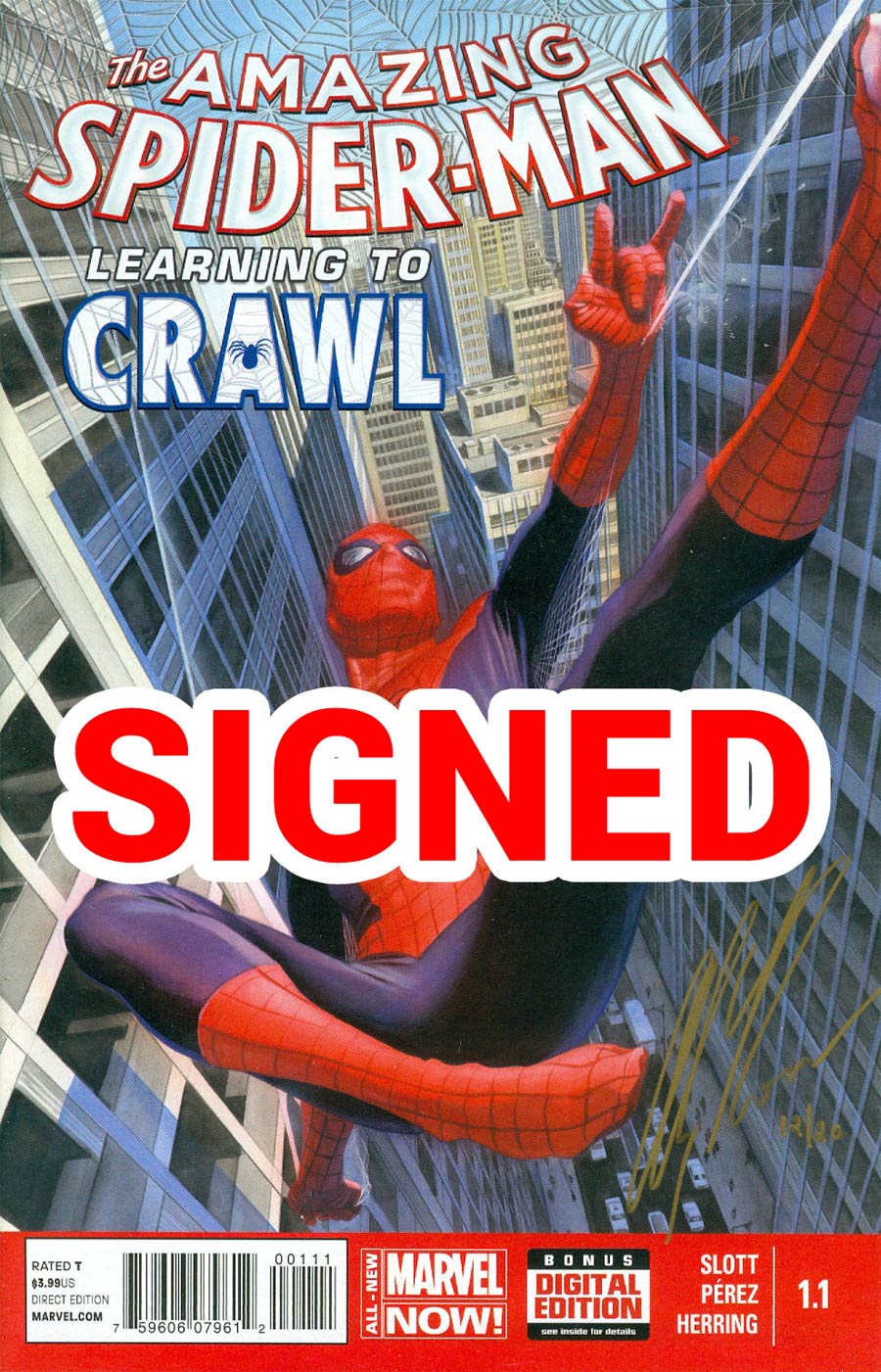 Amazing Spider-Man Vol 3 #1.1 Cover H DF Gold Signature Series Signed By Alex Ross