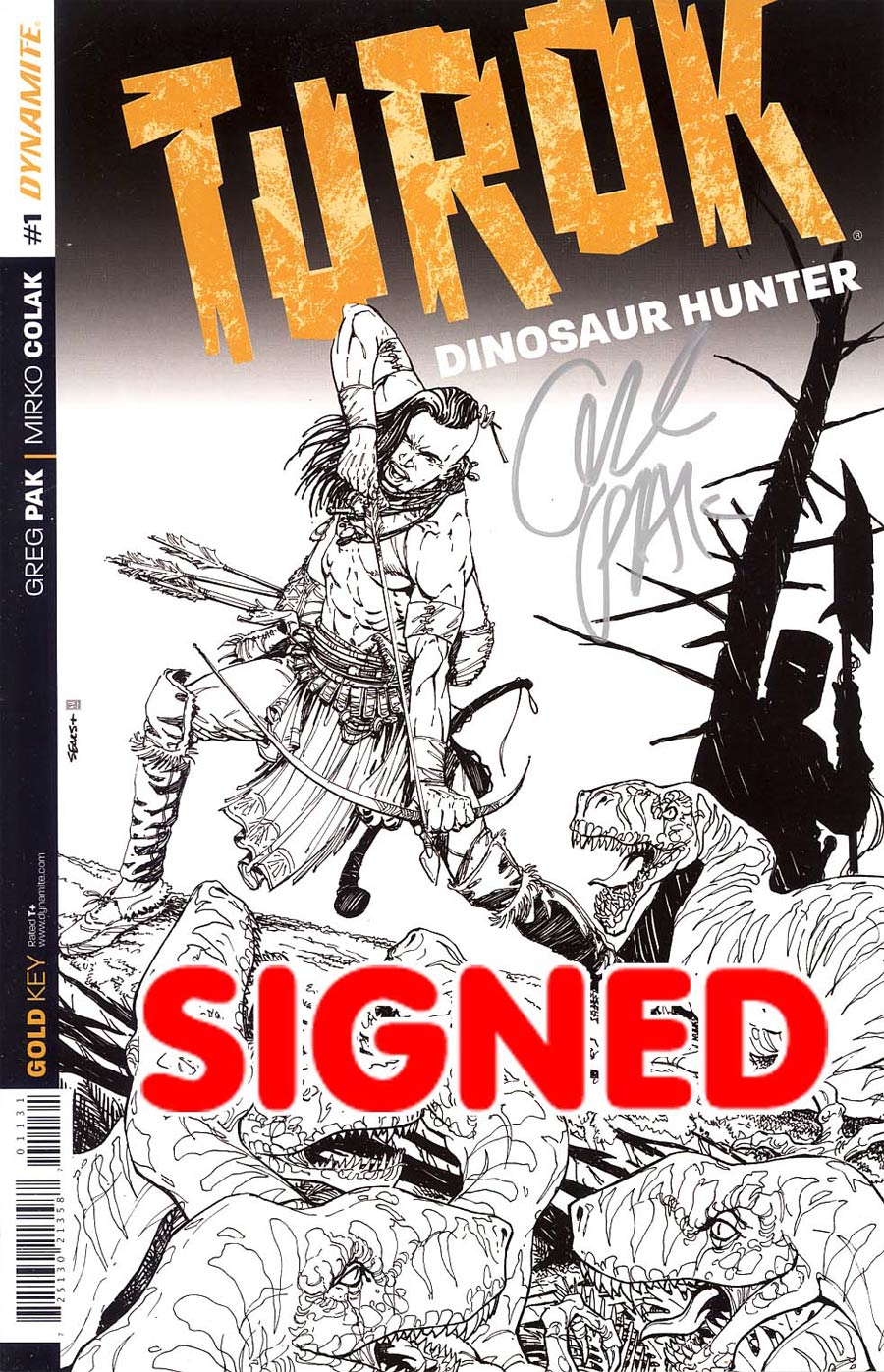 Turok Dinosaur Hunter Vol 2 #1 Cover L Incentive Bart Sears Line Art Cover Silver Signature Signed By Greg Pak