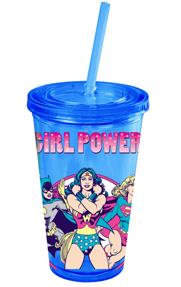 DC Comics 16-ounce Plastic Cold Cup With Lid & Straw - DC Girl Power Batgirl Supergirl Wonder Woman