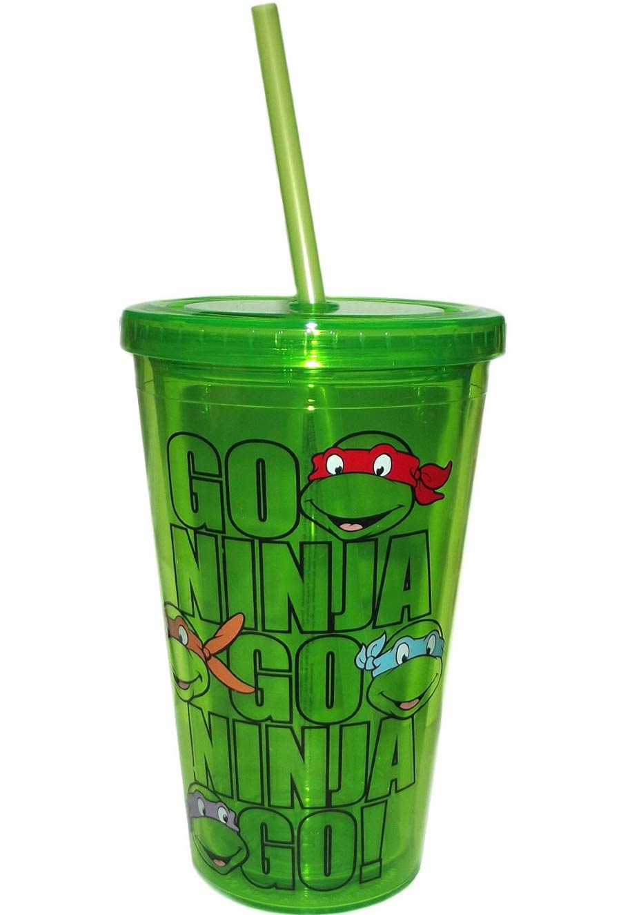 Teenage Mutant Ninja Turtles TMNT 16-ounce Plastic Cold Cup With Lid & Straw - Go Ninja Go
