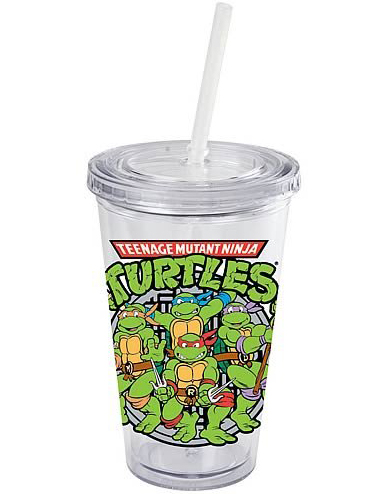 Teenage Mutant Ninja Turtles TMNT 16-ounce Plastic Cold Cup With Lid & Straw - Group Shot (Sewer)