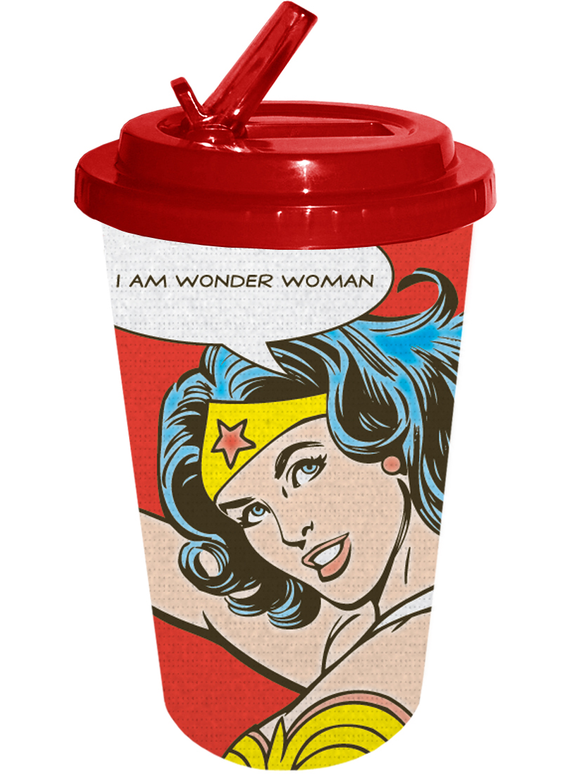 DC Comics 16-ounce Plastic Flip Straw Cold Cup - I Am Wonder Woman