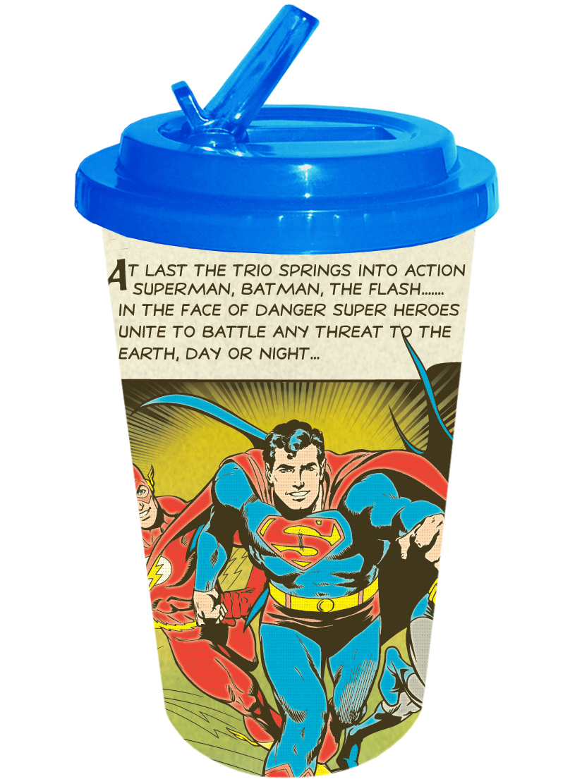 DC Comics 16-ounce Plastic Flip Straw Cold Cup - Superman Batman Flash