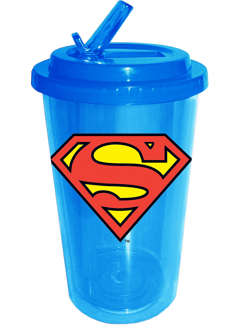 DC Comics 16-ounce Plastic Flip Straw Cold Cup - Superman Symbol