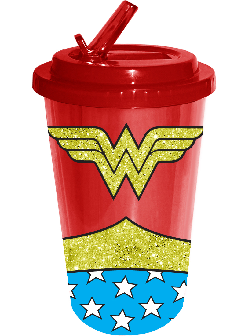 DC Comics 16-ounce Plastic Flip Straw Cold Cup - Wonder Women Uniform