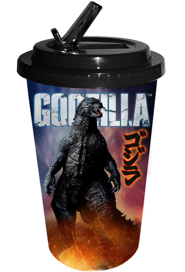 Godzilla 16-ounce Plastic Flip Straw Cold Cup - Standing Black