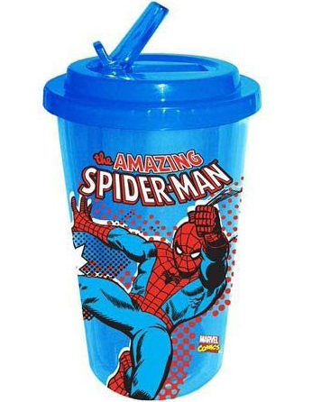 Marvel Comics 16-ounce Plastic Flip Straw Cold Cup - Amazing Spider-Man Action Character With Logo Blue