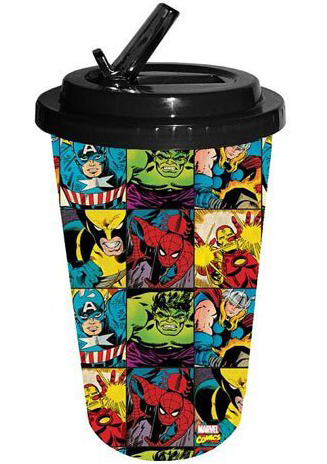 Marvel Comics 16-ounce Plastic Flip Straw Cold Cup - Marvel Characters Grid