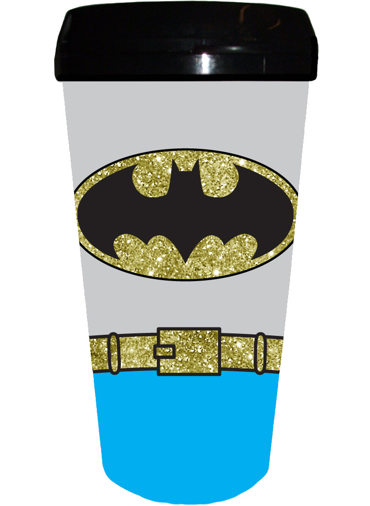 DC Comics 16-ounce Plastic Travel Mug - Batman Uniform Glitter