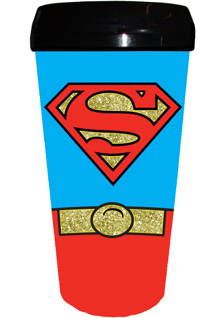 DC Comics 16-ounce Plastic Travel Mug - Superman Uniform Glitter