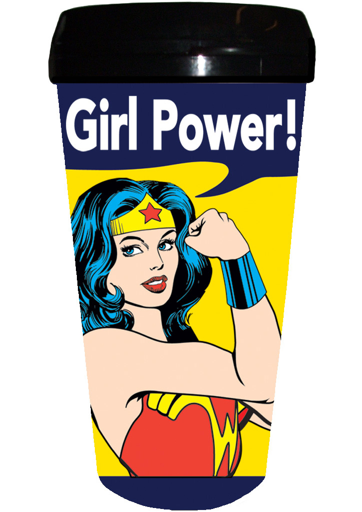 DC Comics 16-ounce Plastic Travel Mug - Wonder Women Girl Power