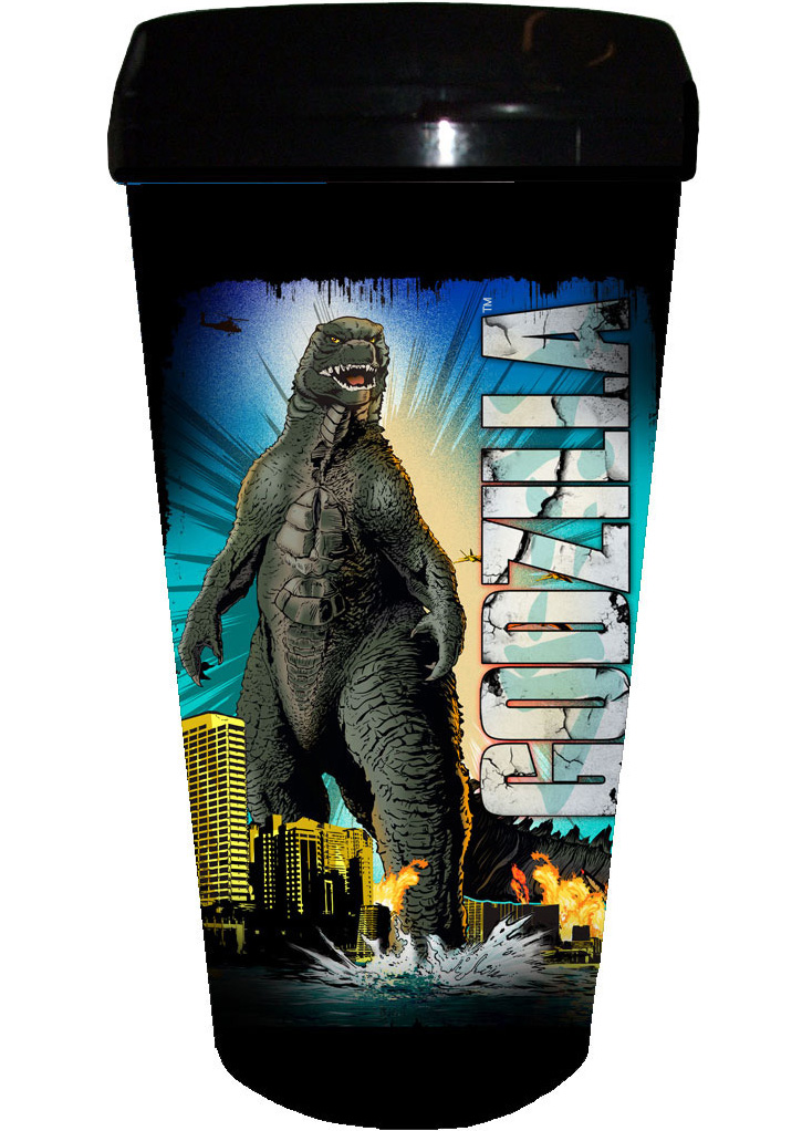 Godzilla 16-ounce Plastic Travel Mug - Standing Black