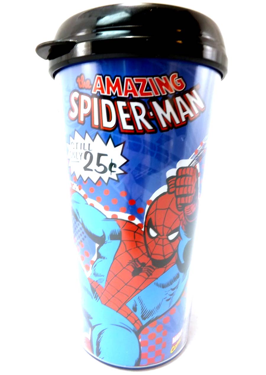 Marvel Comics 16-ounce Plastic Travel Mug - Amazing Spider-Man Action Character With Logo Blue