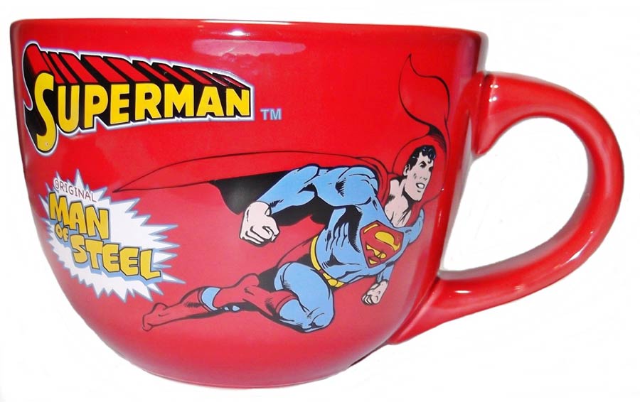 DC Comics 24-ounce Ceramic Soup Mug - Superman Man Of Steel With Logo Red