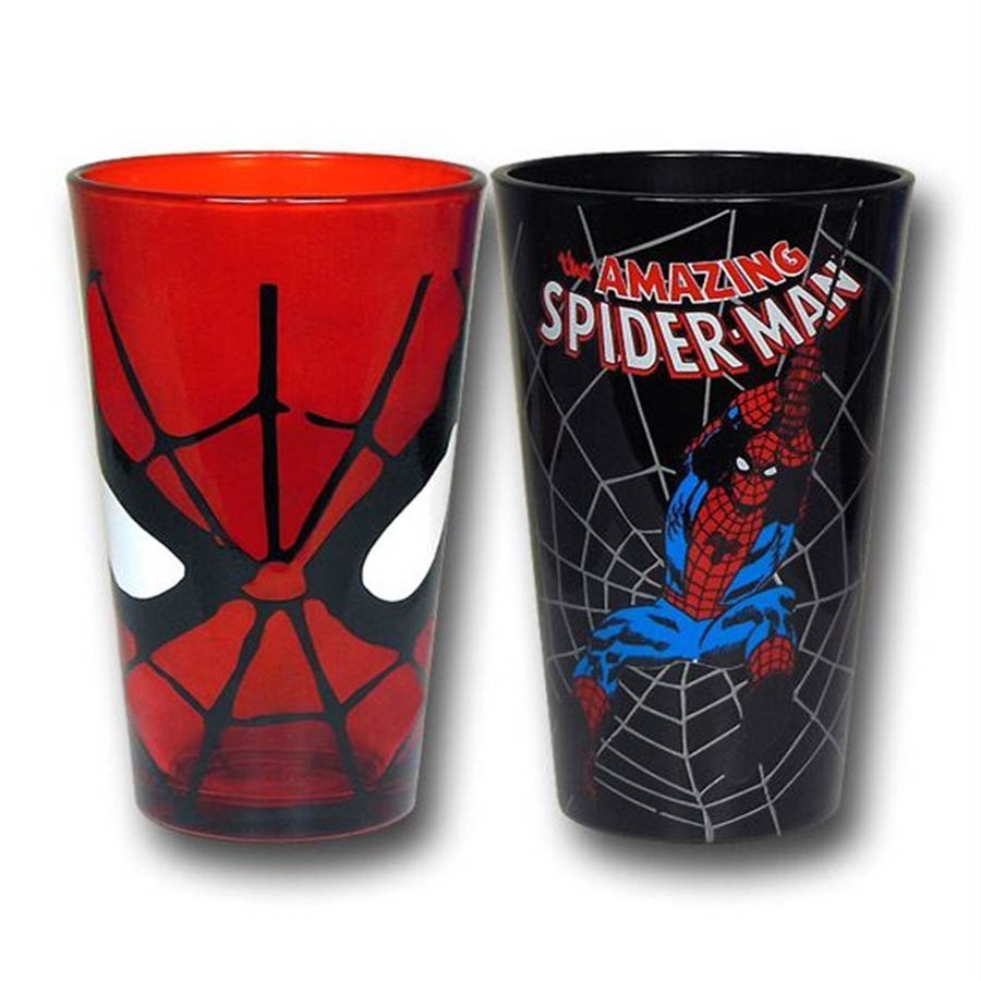 Marvel Comics 2-Piece 16-ounce Pub Set Colored Glass - Spider-Man Face & Swing With Logo