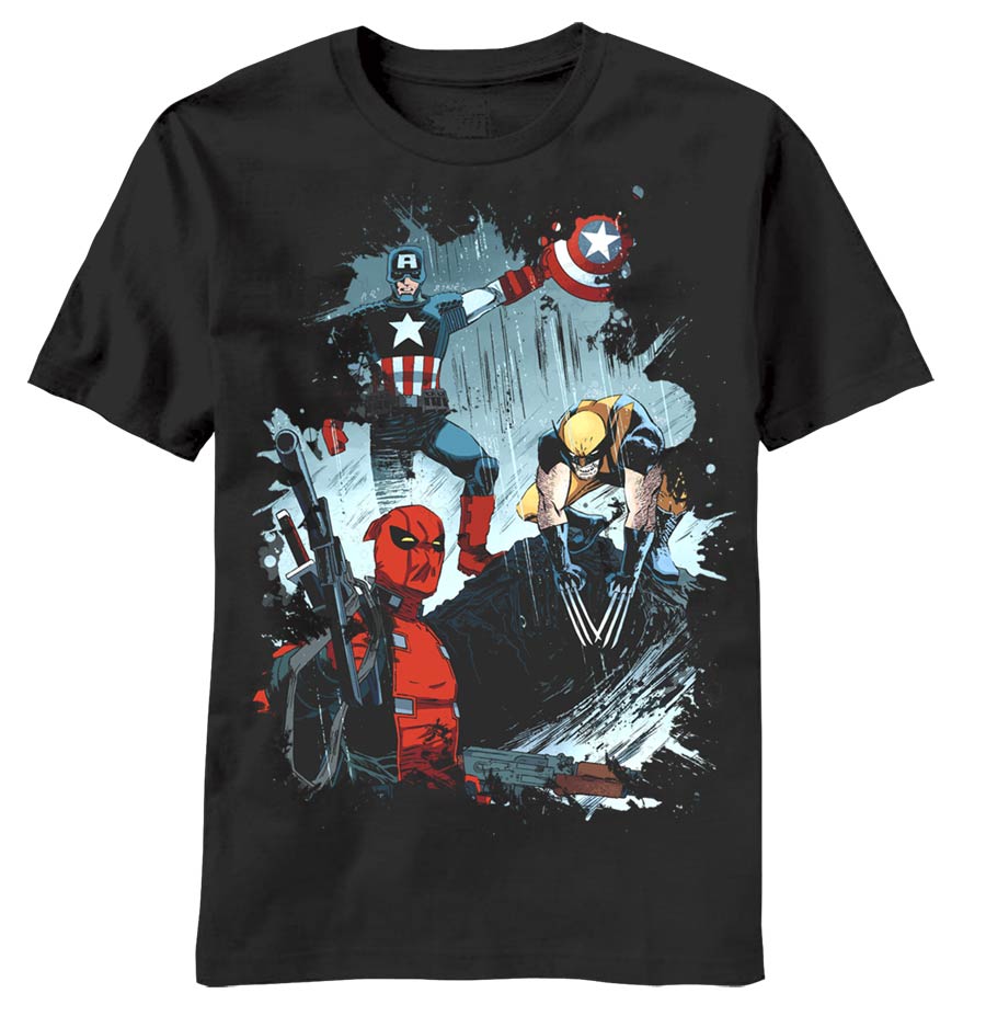 Marvel Bring 3 Deadpool Wolverine Captain America Black T-Shirt Large