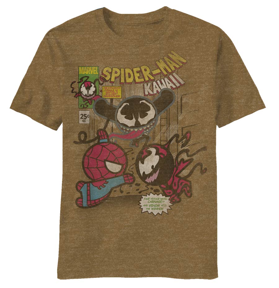 Marvel Kawaii Spider-Man Explosive Finale Mocha Heather T-Shirt Large