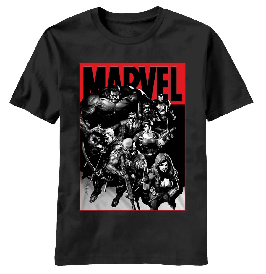 Marvel Characters Logo Stain Black T-Shirt Large